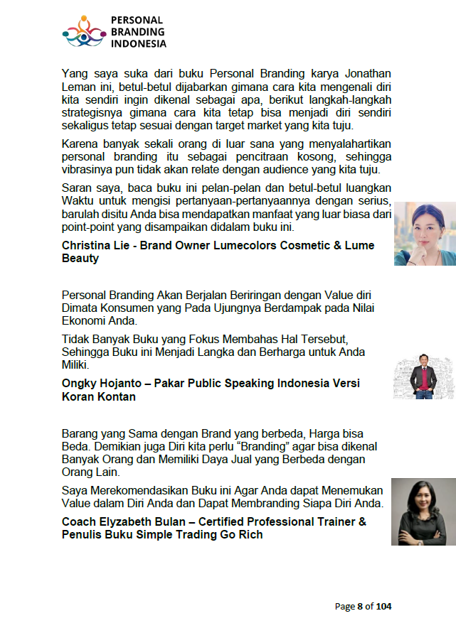 Testimony 2 E Book Personal Branding Indonesia